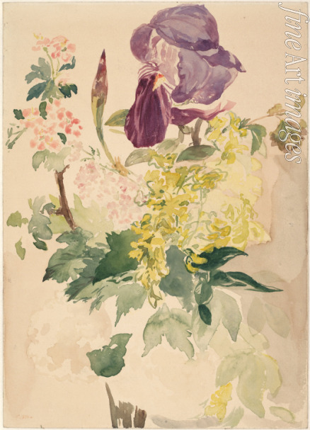 Manet Édouard - Blumenstück mit Schwertlilie, Goldregen und Geranie