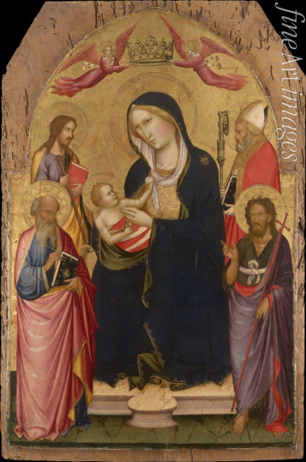 Gaddi Agnolo - Madonna und Kind mit Heiligen Johannes dem Evangelist, Johannes dem Täufer, Jakobus dem Großen und Nikolaus von Bari
