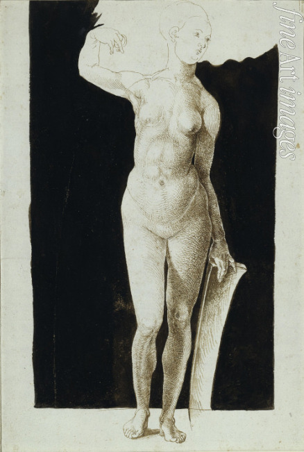 Dürer Albrecht - Proportionsstudie einer nackten Frau mit Schild