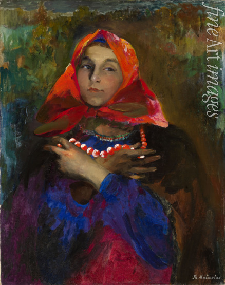 Maljawin Filipp Andrejewitsch - Russisches Mädchen in einem roten Kopftuch