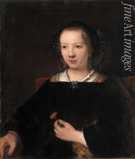 Rembrandt van Rhijn (Schule) - Junge Frau mit Nelke