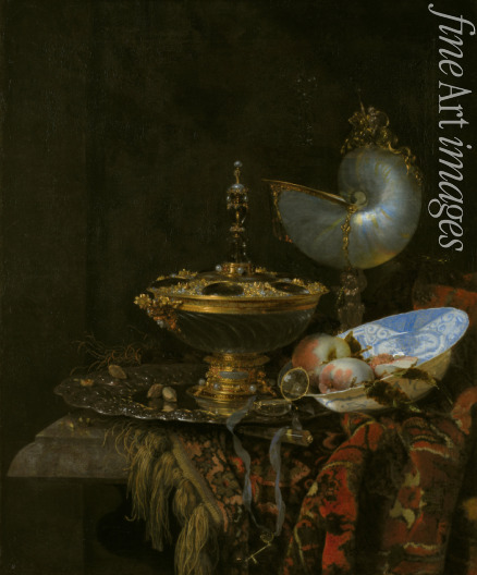 Kalf Willem - Prunkstilleben mit Holbein-Schale, Nautilusbecher, Glaskelch und Obstschale