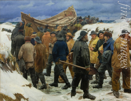 Ancher Michael - Das Rettungsboot wird durch die Dünen gefahren