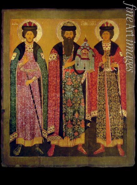 Russian icon - Saint Vsevolod Mstislavich, Prince of Pskov with Saints Boris and Gleb
