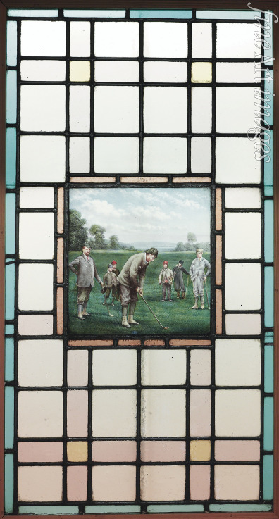 Brock Charles Edmund - A Late Victorian Leaded Glass Window With The Golfers