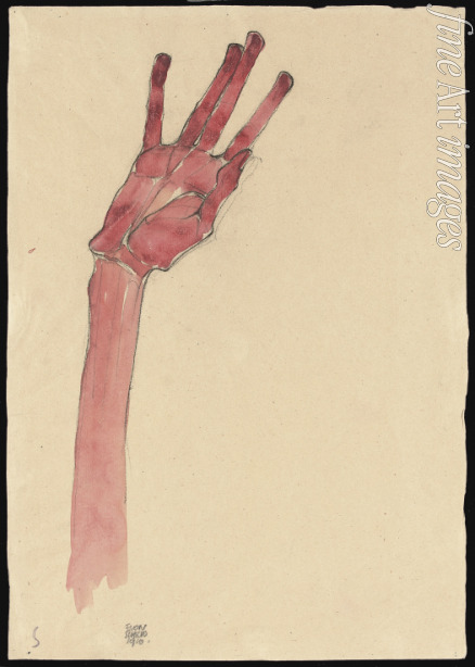 Schiele Egon - Raised red hand