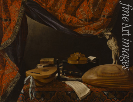 Baschenis Evaristo - Still life with Musical Instruments, Books and Sculpture