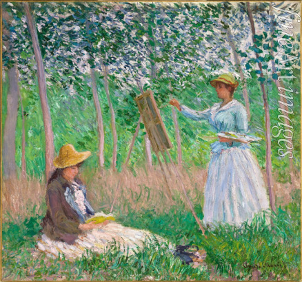Monet Claude - In the Woods at Giverny: Blanche Hoschedé at Her Easel with Suzanne Hoschedé Reading