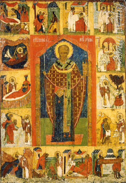 Russian icon - Saint Nicholas with Scenes from His Life