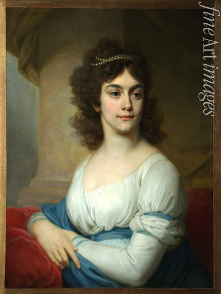 Borowikowski Wladimir Lukitsch - Bildnis einer unbekannten Dame in weißem Kleid mit blauer Schleife