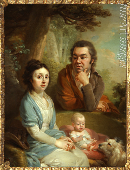 Borowikowski Wladimir Lukitsch - Porträt von Wassili Nebolsin mit seiner Frau Awdotia und Kind
