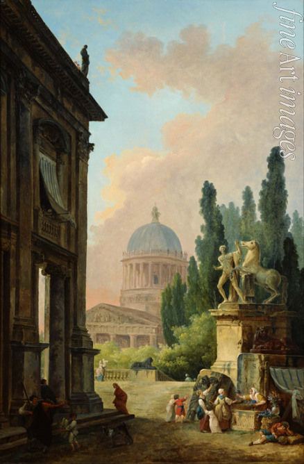 Robert Hubert - View of Rome with the Horse Tamer of the Monte Cavallo