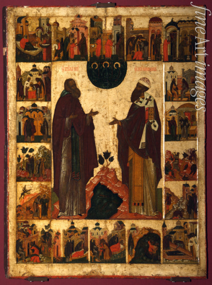 Russian icon - Saint Cyril of White Lake and Saint Cyril of Alexandria