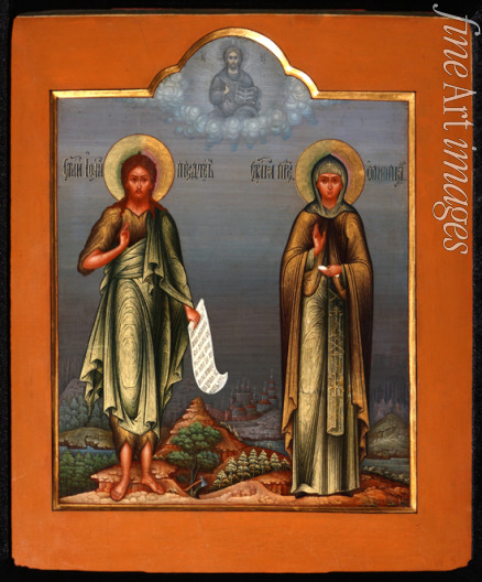 Russische Ikone - Der Heilige Johannes der Vorläufer und Heilige Olympia