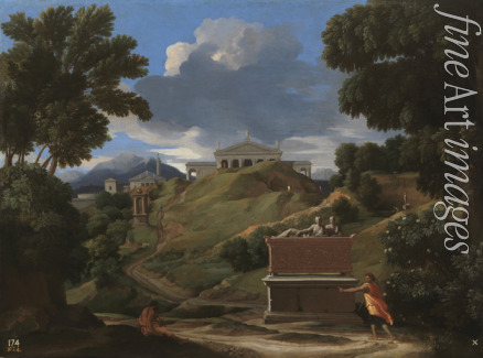 Poussin Nicolas - Landschaft mit dem antiken Grab und zwei Figuren