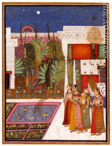 Indische Kunst - Vier Frauen in einem Palastgarten