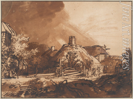 Rembrandt van Rhijn - Bauernhäuser vor gewittrigem Himmel
