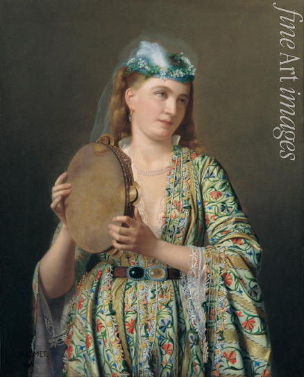 Guillemet Pierre Désiré - Bildnis einer Hofdame mit Tamburin