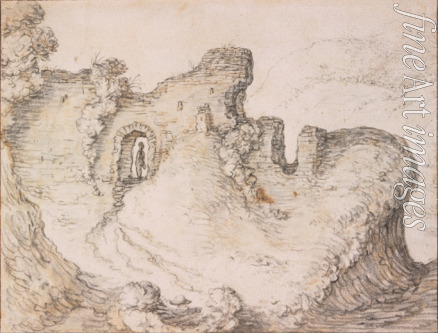 Saftleven Herman - Rocky landscape with ruins, forming the profile of a man's face