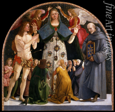 Signorelli Luca - Madonna der Barmherzigkeit mit Heiligen Sebastian und Bernhardin von Siena