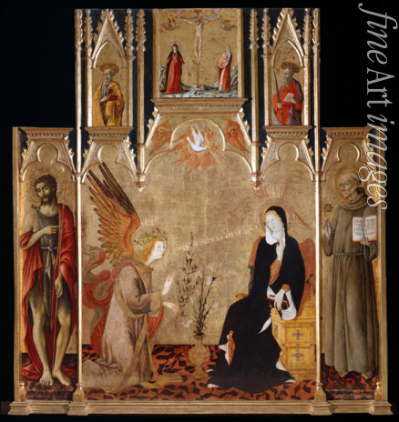 Matteo di Giovanni - Annunciation with Saints John the Baptist und Bernardino da Siena. The Crucifixion. Saints Peter and Paul