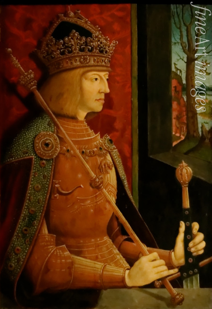 Strigel Bernhard - Maximilian I. (1459-1519), Bildnis in halber Figur im goldenen Harnisch