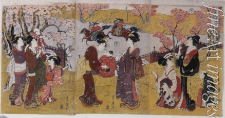 Toyohiro Utagawa - Der dritte Monat, Triptychon (Serie: Die 12 Monate von Toyokuni und Toyohiro)