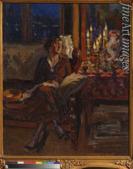 Winogradow Sergei Arssenjewitsch - Frau mit Buch in einem Interieur
