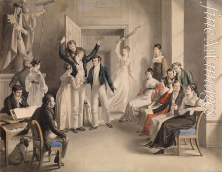 Kupelwieser Leopold - Franz Schubert (1797-1828). Party game of the Schubertians in Atzenbrugg
