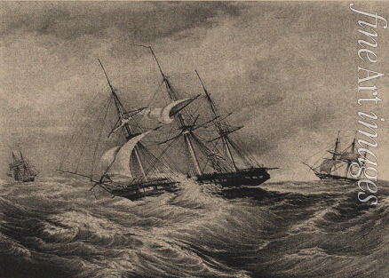 Unbekannter Künstler - Die Fregatte Kreiser und der Sloop Ladoga vor der Küste von Amerika 1823