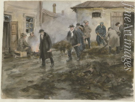 Vladimirov Ivan Alexeyevich - Bourgeoisie cleaning the stables (from the series of watercolors Russian revolution)