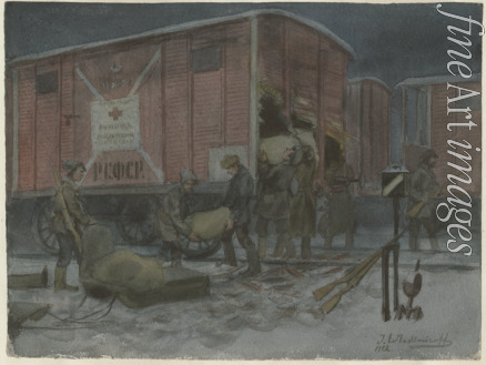 Vladimirov Ivan Alexeyevich - Soldiers plundering a railway wagon (from the series of watercolors Russian revolution)