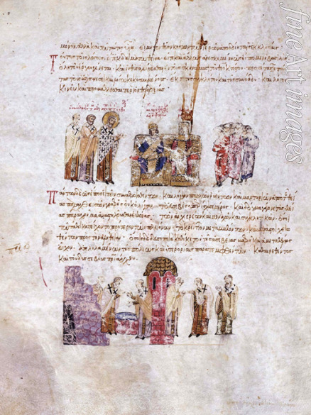 Unbekannter Künstler - Das Konzil von Konstantinopel 843 (Miniatur aus der Madrider Bilderhandschrift des Skylitzes)