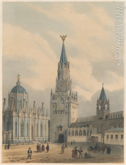 Arnout Louis Jules - Der Turm des Erlösers (Spasskaja Turm) und die St. Katharinenkirche des Auferstehungsklosters im Moskauer Kreml