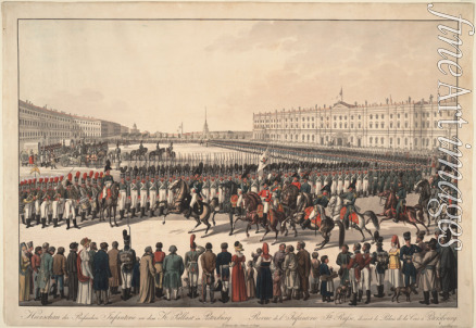 Kobell Wilhelm Ritter von - Heerschau der Russischen Infanterie vor dem Kaiserlichen Palast in Petersburg