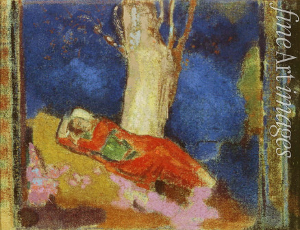 Redon Odilon - Eine Frau, unterm Baum liegend