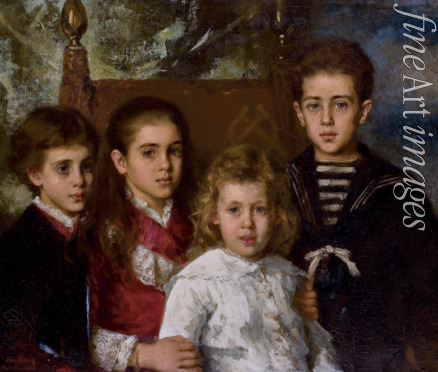 Harlamov (Harlamoff) Alexei Alexeyevich - Portrait of the children of Paul Pavlovich Demidoff, 2nd Prince of San Donato (1839-1885), Avrora, Anatol, Maria and Pavel