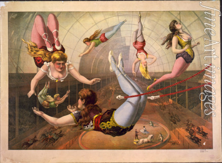 Calvert Litho. Co. - Female acrobats on trapezes at circus