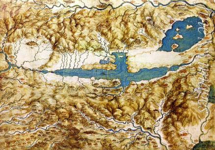 Leonardo da Vinci - Topographische Ansicht von der Landschaft rund um die Ebene von Arezzo und the Val di Chiana