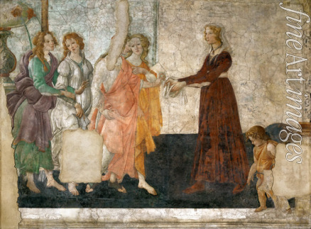 Botticelli Sandro - Venus und die drei Grazien übergeben einer jungen Frau Geschenke