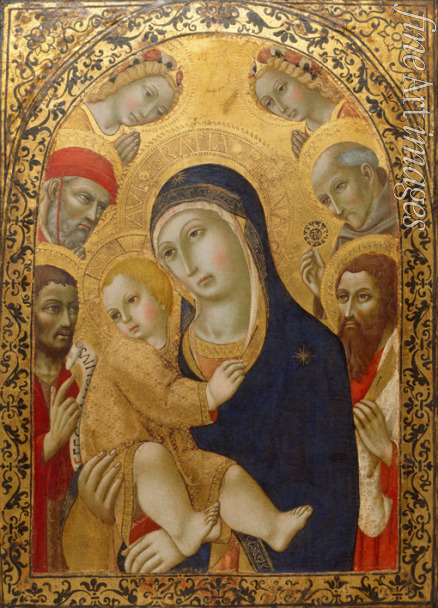 Sano di Pietro - Madonna und Kind mit Heiligen Hieronymus, Johannes dem Täufer, Bernhardin von Siena und Bartholomäus