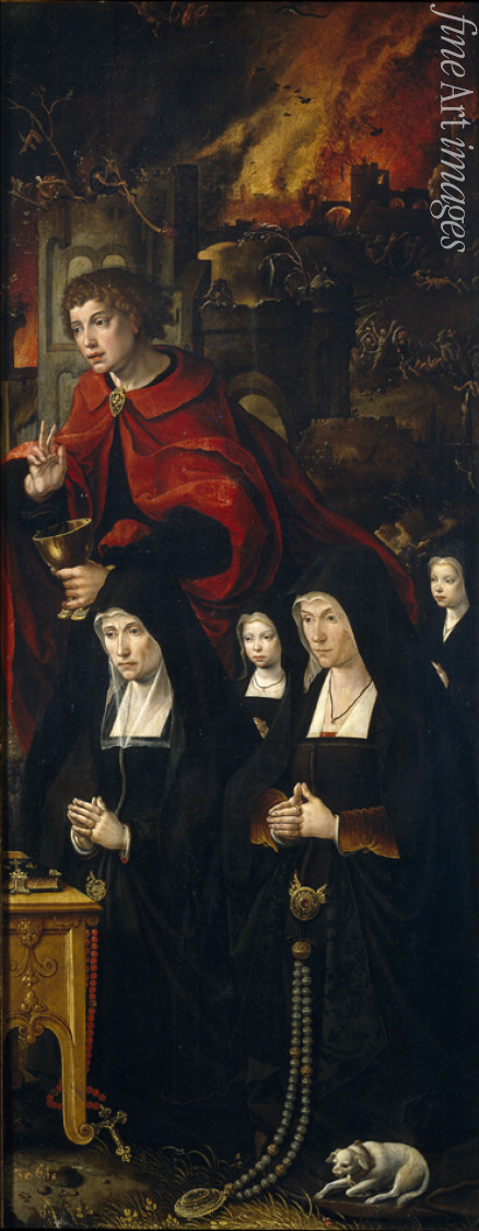 Coecke van Aelst Pieter der Ältere - Johannes der Evangelist mit zwei betenden Frauen und zwei Mädchen (Rechte Tafel des Weltgerichtstriptychons)