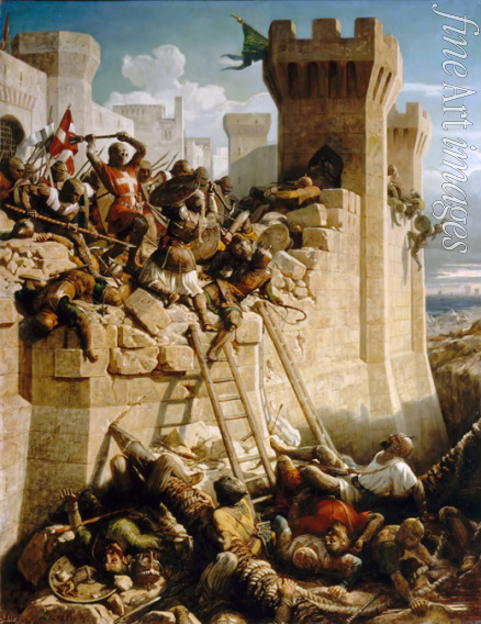 Papety Dominique - Guillaume de Clermont defending the walls at the Siege of Acre, 1291