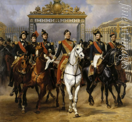 Vernet Horace - Louis Philippe und seine Söhne zu Pferde beim Verlassen von Schloss Versailles am 10. Juni 1837