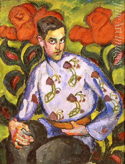 Maschkow Ilja Iwanowitsch - Bildnis eines Jungen in einem Hemd mit Blumen