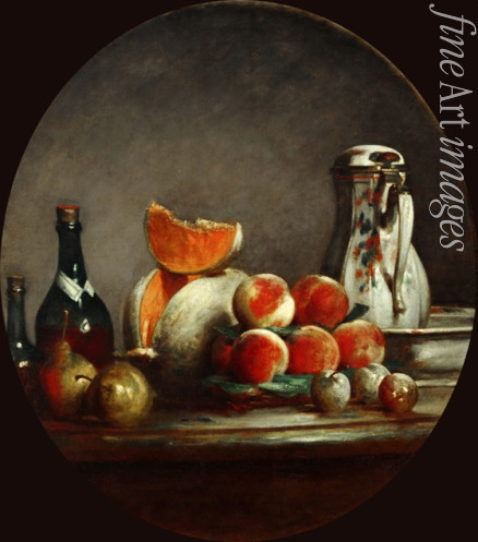 Chardin Jean-Baptiste Siméon - Melone, Birnen, Pfirsiche und Pflaumen, oder Die angeschnittene Melone