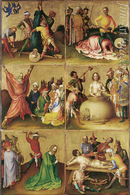 Lochner Stephan - Martyrdom of the Apostles. Left panel