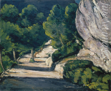 Cézanne Paul - Landschaft. Straße mit Bäumen im Felsgebirge