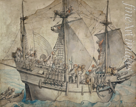Holbein Hans der Jüngere - Schiff mit Matrosen und einer Marketenderin beim Gelage