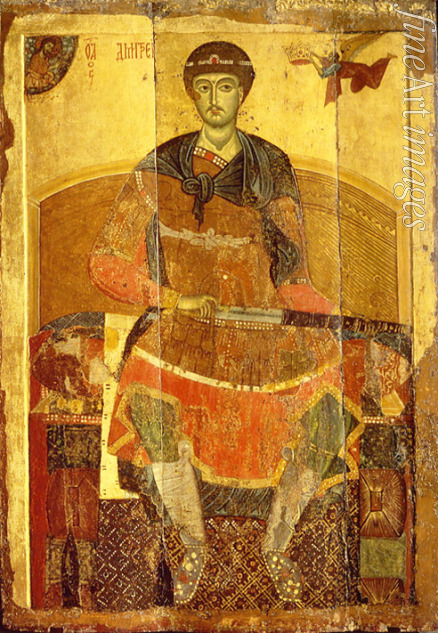 Russische Ikone - Der heilige Demetrios von Saloniki auf dem Throne